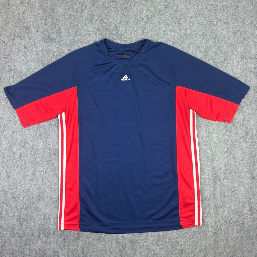 Adidas USA Mens Soccer T-Shirt Blue Red White Athletic Short Sleeve 580076 Large